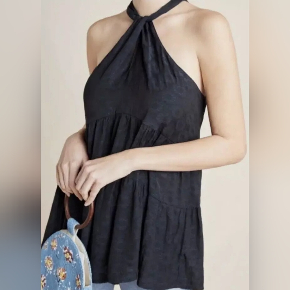 Anthropologie Black/Navy  Halter Tiered Tank Top EUC size XS